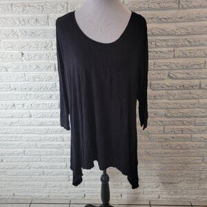 Meri Skye Womens Top 2X Plus 3/4 Sleeve Black Asymmetric Casual Comfy BLA89E
